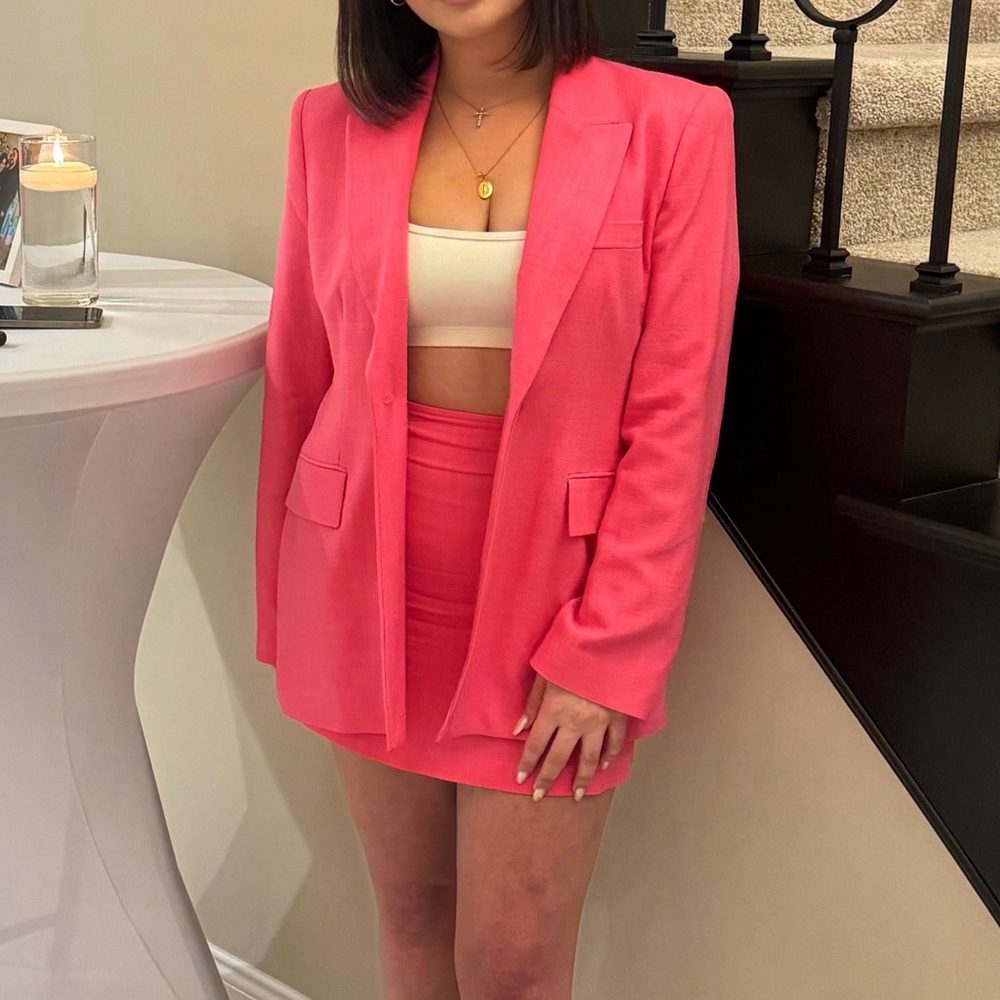 Zara Hot Pink Blazer and Mini Skirt Co-Ord Set